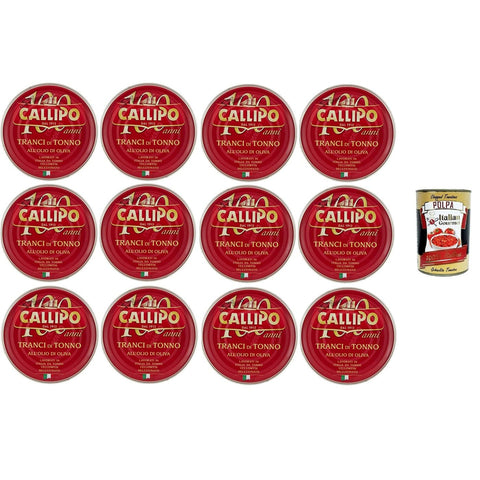 Callipo Tranci di Tonno Olio d’Oliva Latta Thunfischsteaks - Olivenöldose 12x 300 gr inkl. Italian Gourmet polpa 400g Original italienisch