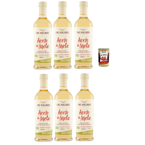 De Nigris Aceto di Mele, essig Apfelessig, Keine Farbstoffe - keine Konservierungsstoffe, Säuregehalt 5 % 6x 500 ml inkl. Italian Gourmet polpa 400g Original italienisch