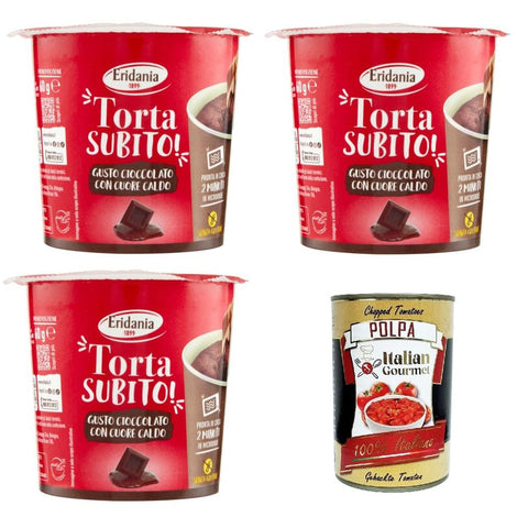 Eridania Torta Subito! Gusto Cioccolato Schokoladengeschmack mit warmer Herznote 3x 60 g Original italienisch inkl. Italian Gourmet Polpa 400g