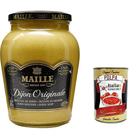 Maille Big Size Dijon - Senf, traditioneller kräftiger Dijon - Senf, weiche und cremige Konsistenz, geeignet für Sandwiches, Hühnchen - und Fischrezepte, 800 - ml - Glas inkl. Italian Gourmet polpa 400g Original italienisch