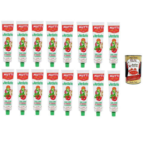 Mutti Le Verdurine Salsina di Pomodoro e Verdurine Le Verdurin Tomaten-Gemüse-Sauce 16x 130 g Original italienisch inkl. Italian Gourmet Polpa 400g