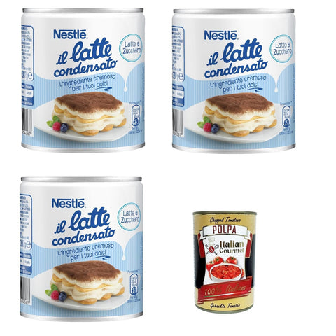 Nestlé il latte condensato Kondensmilch cremige Zutat für Desserts gesüßte konzentrierte Vollmilch 3x 397g inkl. Italian Gourmet polpa 400g Original italienisch