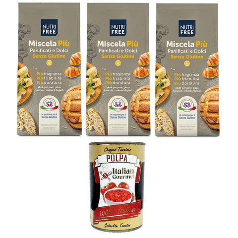 Nutrifree Miscela Più Mischung aus glutenfreiem Brot und Desserts 3x 1kg inkl. Italian Gourmet polpa 400g Original italienisch
