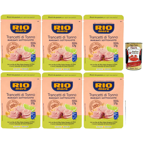 Rio Mare Trancetto Di Tonno Lime E Zenzero, Thunfischstücke mit nativem Olivenöl extra, Ingwer und Limettensaft 6x 70g inkl. Italian Gourmet polpa 400g Original italienisch