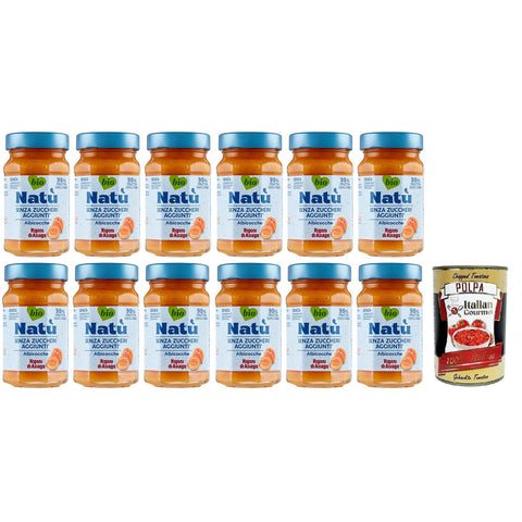 Rigoni di Asiago Natù Albicocche Bio-Aprikosen Zubereitung,Aprikosenmarmelade Ohne Zuckerzusatz 240g 12x Original italienisch inkl. Italian Gourmet Polpa di Pomodoro 400g Dose