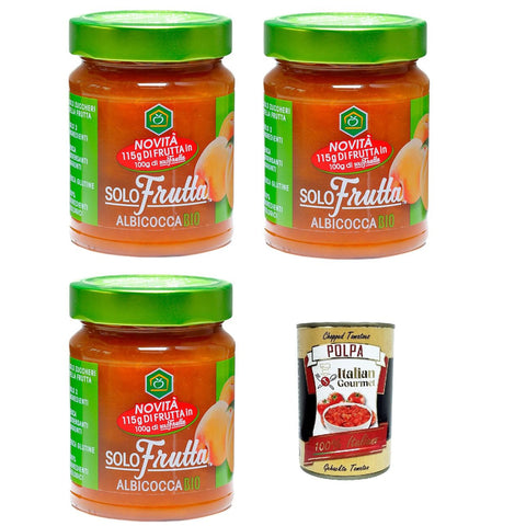 Apicoltura Casentinese marmellata Solo Frutta Albicocca Marmelade Nur Frucht Aprikose 3x295gr Original italienisch inkl. Italian Gourmet Polpa di Pomodoro 400g