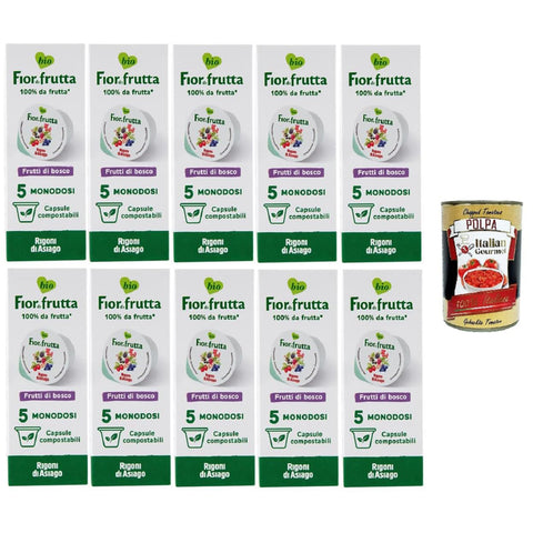 Rigoni di Asiago Fior di Frutta Confettura Frutti di Bosco 5 monodosi Fior di Frutta Wildbeermarmelade 5 Einzeldosen 10x100gr Original italienisch inkl. Italian Gourmet Polpa di Pomodoro 400g
