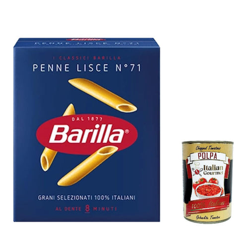 Barilla Pasta Penne lisce Nr. 71, 100% italienisch Nudeln 500 g pack 10x Original italienisch inkl. Italian Gourmet Polpa 400g