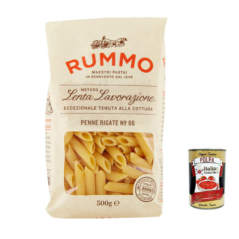 Rummo Penne rigate N. 66 Hartweizengrieß Pasta Italienische Nudeln 500g Packung 10x Original italienisch inkl. Italian Gourmet Polpa di Pomodoro 400g Dose