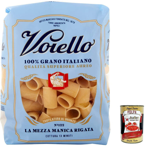 Voiello Pasta Mezze Maniche Rigate Nudeln 100 % italienische N 122 500g 5x Original italienisch inkl. Italian Gourmet Polpa 400g