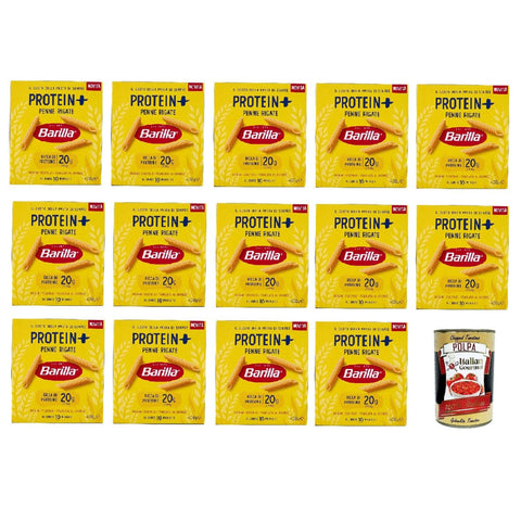 Barilla Protein + Penne Rigate 400gr, Pasta reich an pflanzlichem Protein 14x 400 g inkl. Italian Gourmet polpa 400gr Original italienisch