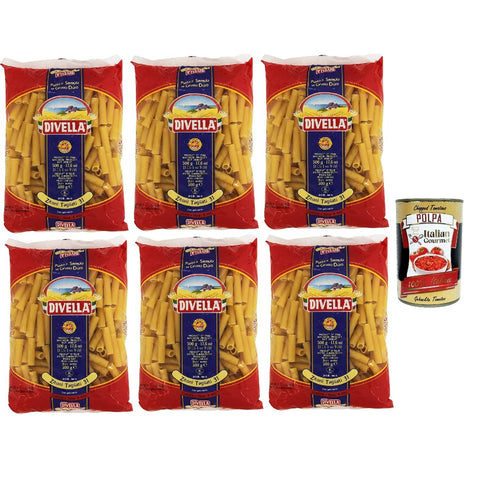 Divella Pasta 100% Zitoni Tagliati n. 31, Nudeln aus Hartweizengrieß, Kochen 9 Minuten 6x 500g inkl. Italian Gourmet polpa 400g Original italienisch