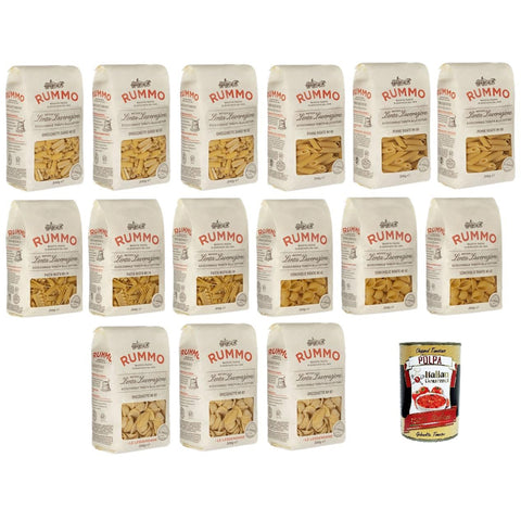 Testpaket Rummo Pasta GNOCCHETTI SARDI - CONCHIGLIE RIGATE - PENNE RIGATE - PASTA MISTA - ORECCHIETTE, Italienische Nudeln aus Hartweizengrieß 15x 500g inkl. Italian Gourmet polpa 400g Original italienisch