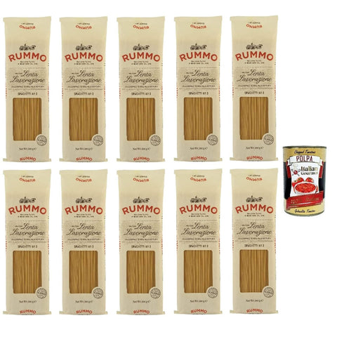 Rummo Spaghetti N. 3 Hartweizengrieß Pasta Italienische Nudeln 500g Packung 10x Original italienisch inkl. Italian Gourmet Polpa di Pomodoro 400g Dose