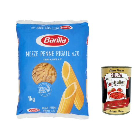 Pasta Mezze Penne Rigate nr. 70, 100% italienisch Nudeln 1kg pack 12x Original italienisch inkl. Italian Gourmet Polpa 400g