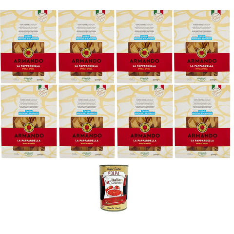 ARMANDO La Pappardella Italienischer Weizen Bronze gezeichnet 100% Italienische Pasta 8x500g Italian Gourmet Polpa di Pomodoro 400g Original italienisch