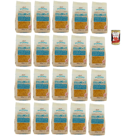 Rummo Pasta Nudeln Glutenfreie Stelline N° 22, Bronze Gezeichnete gluteinfrei, perfekt für Menschen mit Zöliakie oder Glutenunverträglichkeit, 20x 400 g Original italienisch inkl. Italian Gourmet Polpa 400g