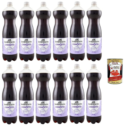 San Benedetto Chinotto Kohlensäurehaltiges Getränk, alkoholfreies Erfrischungsgetränk, Einweg-PET-Flasche 1,5Lt 12x Original italienisch inkl. Italian Gourmet Polpa di Pomodoro 400g Dose
