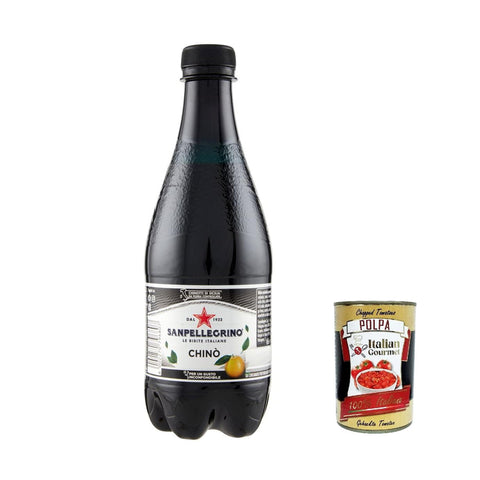 San Pellegrino Chinotto Chino Italienisches Softdrink - Getränke, PET,, italienische Bitterorange Limonade 12x 450ml inkl. Italian Gourmet polpa 400g Original italienisch