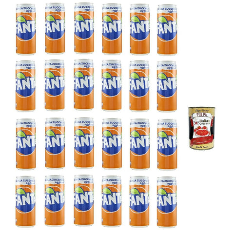 CocaCola Fanta Zero Orange - fruchtig-spritzige Limonade mit klassisichem Orangen-Geschmack - ohne Zucker und ohne Kalorien - erfrischender Softdrink in Einweg dese (24 x 330 ml) Original italienisch inkl. Italian Gourmet Polpa 400g