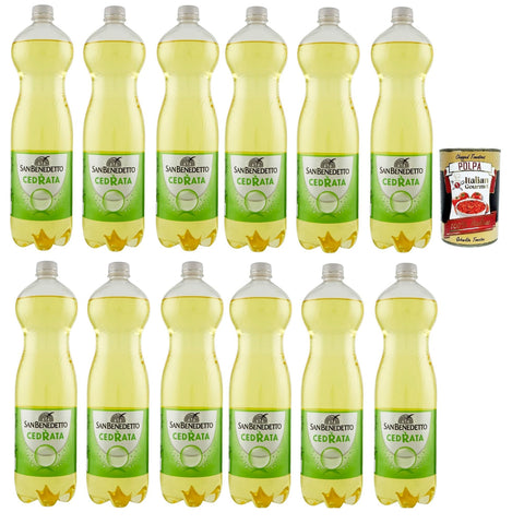 San Benedetto Cedrata soda citron soft drink PET 12x 1.5 Lt Erfrischendes italienisches Alkoholfreies Getränk Original italienisch inkl. Italian Gourmet Polpa 400g