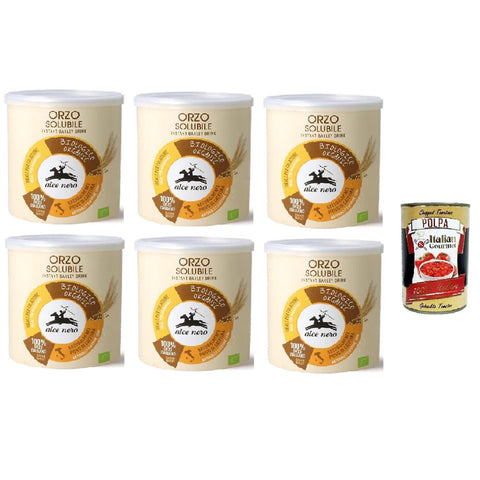 Alce Nero Orzo solubile, Classico Instant lösliche Gerste Getreidekaffee kaffee, 6x 125g Original italienisch inkl. Italian Gourmet Polpa 400g
