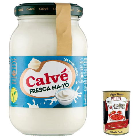 Calvè Calvé Maionese Fresca Ma-Yò mit fettarmem Joghurt und 55 % weniger Fett*, ideal für Reissalate, kalte Kartoffeln und große Salate, ohne Konservierungsstoffe, 225 ml 3x Original italienisch inkl. Italian Gourmet Polpa 400g
