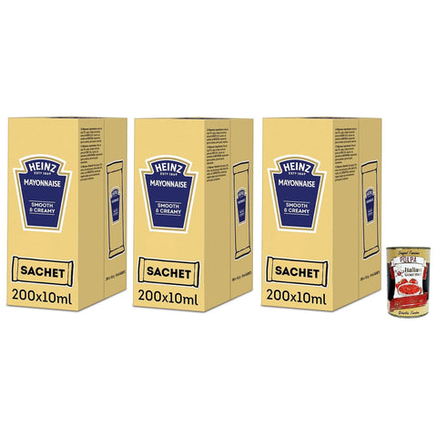 Heinz Maionese, Mayonnaise Smooth & Creamy, Jede Packung enthält 200 Einzeldosisbeutel à 3x 10ml inkl. Italian Gourmet Polpa di Pomodoro 400g Dose Original italienisch