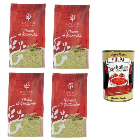 BACCO farina di pistacchio Pistazienmehl 4x100 g Original italienisch inkl. Italian Gourmet Polpa di Pomodoro 400g