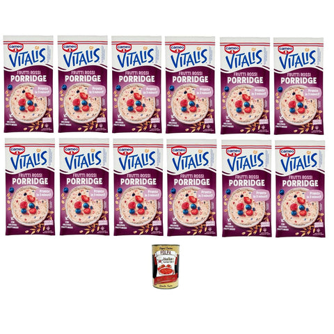 C.Vitalis Porridge mit Haferflocken und leckeren roten Früchten 12x53g Original italienisch inkl. Italian Gourmet Polpa 400g