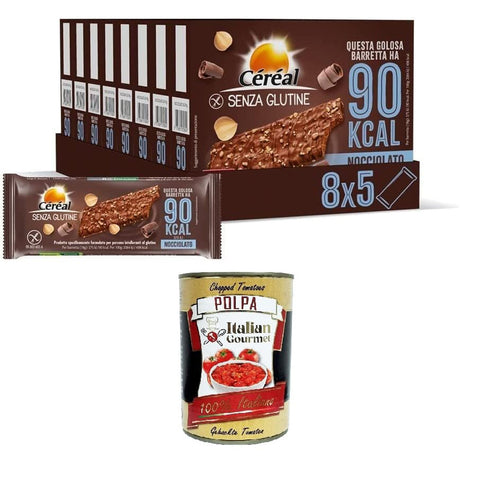 Céréal Haselnuss, glutenfreie Riegel mit Getreide und Schokolade, leckerer und ballaststoffreicher Snack mit nur 90 Kalorien pro Keks, Packung mit 8 Packungen à 5 Riegeln (8 x 5, 90 g) Original italienisch