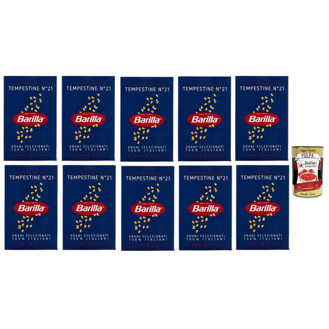 Barilla Tempestine n° 21, Pasta 100% italienisch Nudeln aus Hartweizengrieß 500g Packung 10x Original italienisch inkl. Italian Gourmet Polpa di Pomodoro 400g Dose