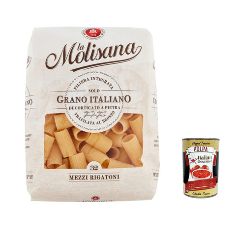La Molisana Mezzi Rigatoni N. 32 Pasta Lenta Lavorazione Teigwaren aus Hartweizengrieß Bronze-Zeichnung 500g 10x Original italienisch inkl. Italian Gourmet Polpa 400g