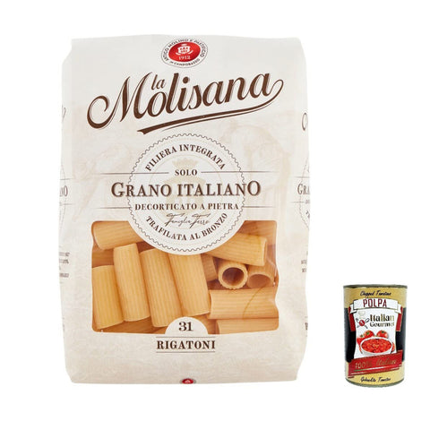 La Molisana Rigatoni N. 31 Pasta Lenta Lavorazione Teigwaren aus Hartweizengrieß Bronze - Zeichnung 10x 500g inkl. Italian Gourmet Polpa 400g Original italienisch
