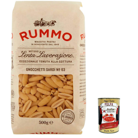 Rummo Gnocchetti Sardi N°63 Pasta Lenta Lavorazione Teigwaren aus Hartweizengrieß Bronze - Zeichnung 10x 500g inkl. Italian Gourmet polpa 400g Original italienisch