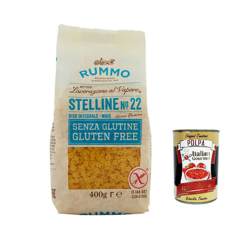 Rummo Pasta Stelline n. 22 senza Glutine, gluten free, 100% Pasta nudeln glutenfrei 10x 400g inkl. Italian Gourmet polpa 400g Original italienisch