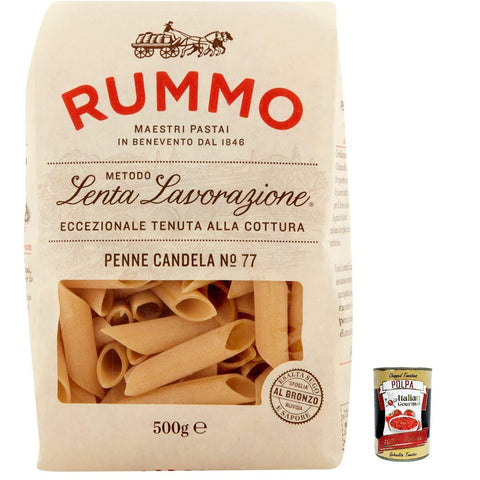 Rummo Penne candela N. 77 Hartweizengrieß Pasta Italienische Nudeln 500g Packung 10x Original italienisch inkl. Italian Gourmet Polpa di Pomodoro 400g Dose