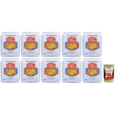 Russo Penne Medie N°46 Hartweizengrieß Pasta, 100% Weizen, - Packung 10x 500g inkl. Italian Gourmet Polpa di Pomodoro 400g Dose Original italienisch