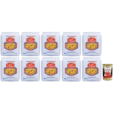 Russo Penne Medie Rigate N°123 Hartweizengrieß Pasta,100% Italienischer Weizen,500g-Packung 10x Original italienisch inkl. Italian Gourmet Polpa di Pomodoro 400g Dose