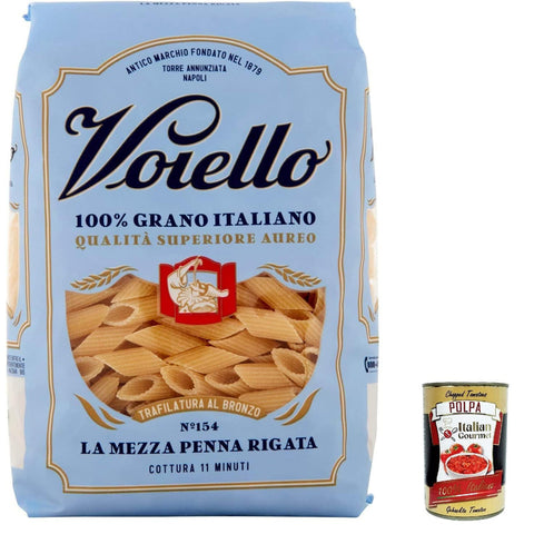 Voiello Pasta Mezze Penne Rigate Nudeln 100% N 154 10x 500g inkl. Italian Gourmet Polpa 400g Original italienisch