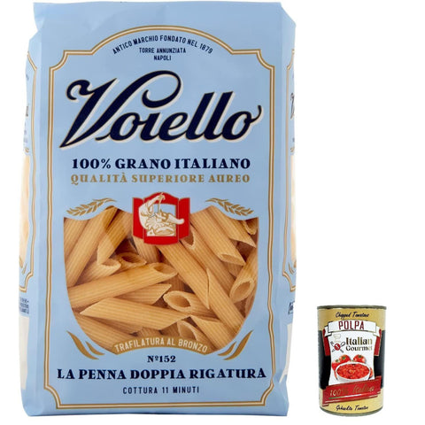 Voiello Pasta Penne rigate Nudeln 100 % italienische N 152 500g 10x Original italienisch inkl. Italian Gourmet Polpa 400g