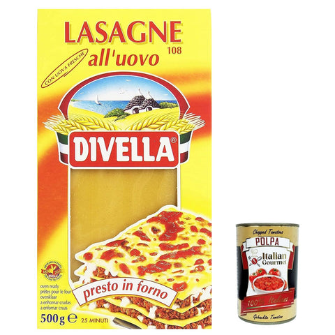 Divella Pasta Lasagne all'uovo, 100% italienische Pasta, Eiernudeln, Pasta mit Ei n.108 500g 12x Original italienisch inkl. Italian Gourmet Polpa 400g