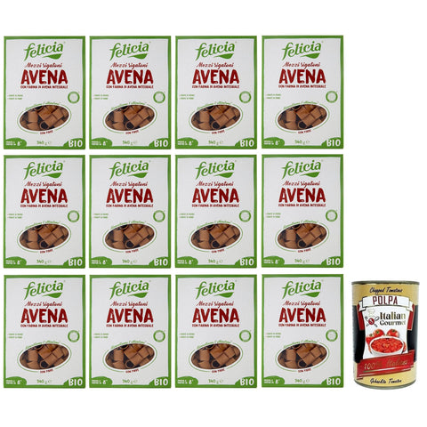 Felicia Mezzi Rigatoni Avena,Pasta con Farina di Avena integrale,Nudeln mit Vollkorn-Haferflocken,Bio und Natürlich Glutenfrei,Packung mit 340g 12x Original italienisch inkl. Italian Gourmet Polpa di Pomodoro 400g Dose
