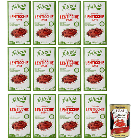 Felicia Sedanini di Lenticchie Rosse, Pasta mit 100% Roten Linsen aus der Italienischen Lieferkette 12x250g Original italienisch