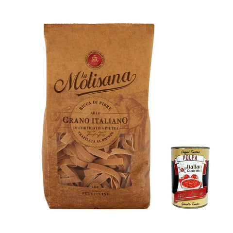 La Molisana Fettuccine n. 104 Integrale Vollkornnudeln Kurze Nudeln, NUR italienischer Weizen 12x 500g inkl. Italian Gourmet P0lpa 400g Original italienisch