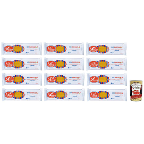 Russo Linguine N°80 Hartweizengrieß Pasta, 100% Weizen, - Packung 12x 500g inkl. Italian Gourmet Polpa di Pomodoro 400g Dose Original italienisch