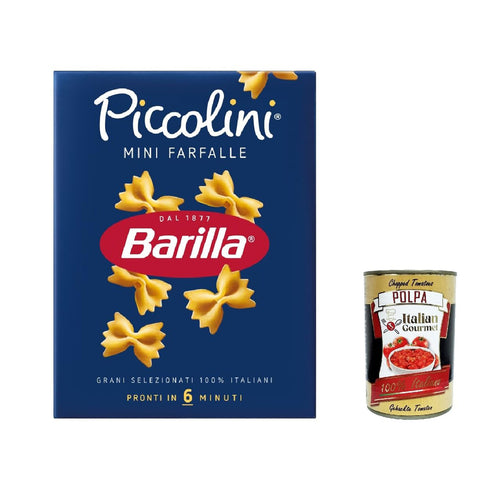 Barilla Mini Farfalle, 100% Nudeln pack 20x 500 g inkl. Italian Gourmet polpa 400g Original italienisch