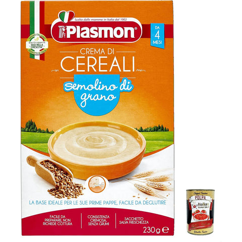 Plasmon Crema di Cereali Semolino di grano 230g 3x Original italienisch inkl. Italian Gourmet Polpa 400g