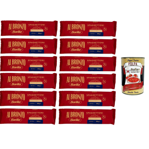 Al Bronzo Pasta Spaghettoni Bronze Gezogene Pasta Rohe Verarbeitungsmethode 12x 500gr Original italienisch inkl. Italian Gourmet Polpa 400g