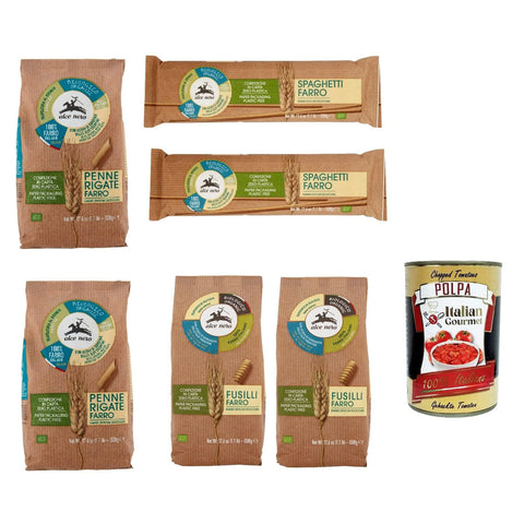 Alce Nero Testpaket Pasta al farro, 100%, Nudeln mit Emmer Wheat, Vollkorn 6x 500g inkl. Italian Gourmet polpa 400g Original italienisch